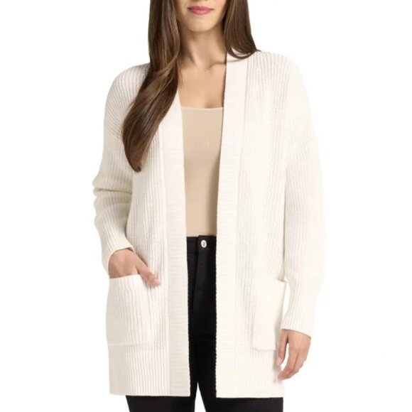 NWOT Max & Mia Women's M Open Front Ribbed Knit White Cardigan Sweater Cotton - Picture 1 of 6